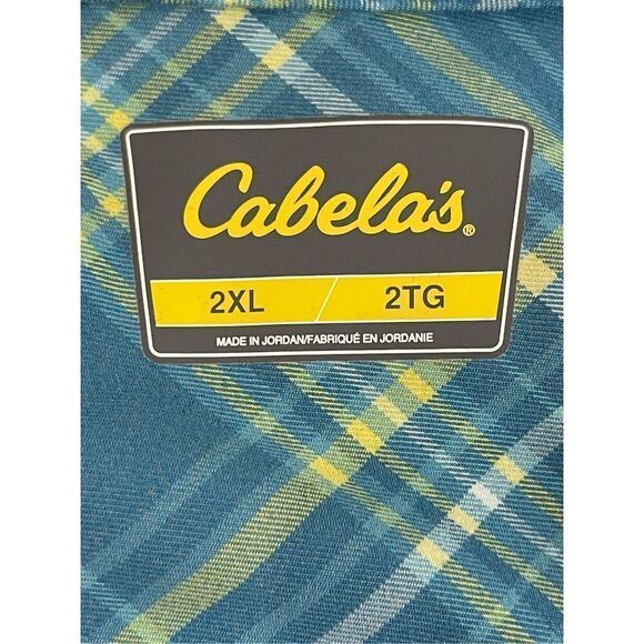 Cabela’s women’s 2XL flannel button up teal yellow - Picture 6 of 7